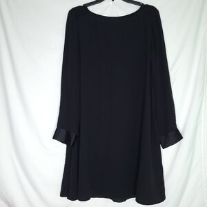 EILEEN FISHER Silk Georgette Crepe Long Sleeve Black Dress MEDIUM
